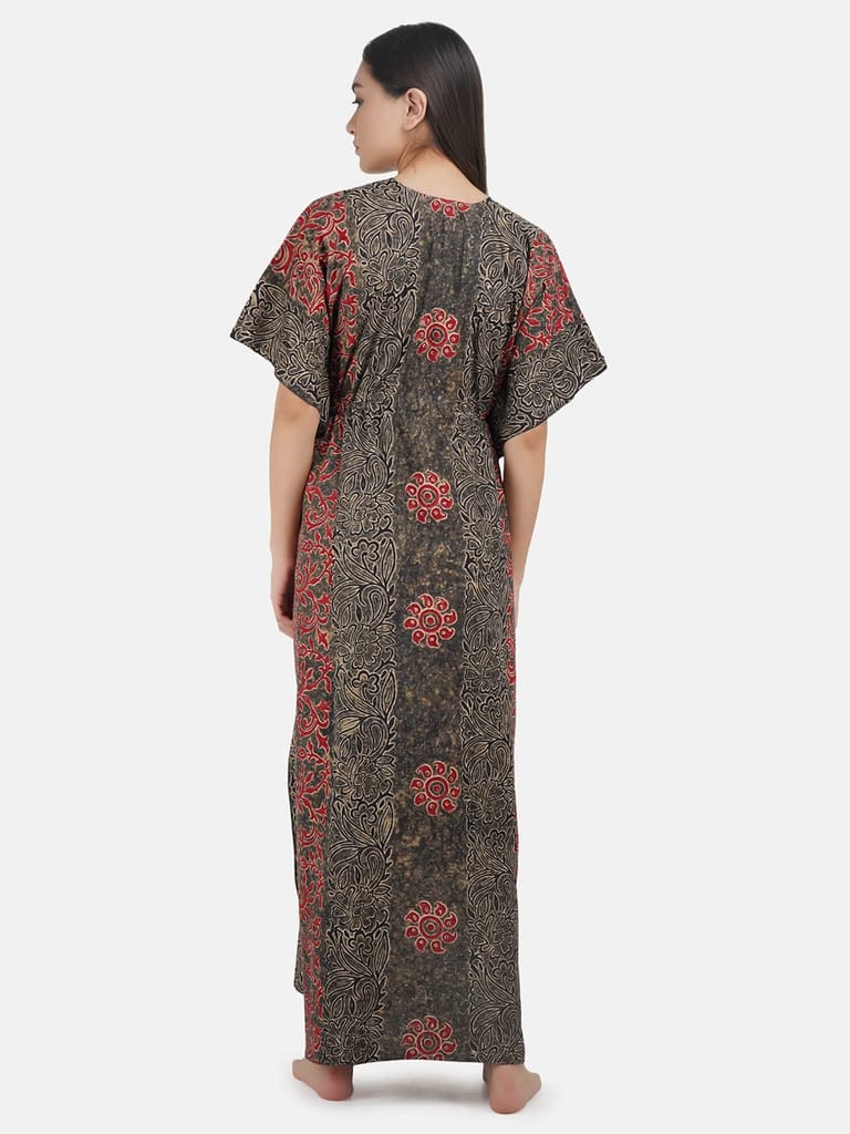 KOI SLEEPWEAR Cotton Kaftan Free Size Nighty Night Gown Sleepwear Black