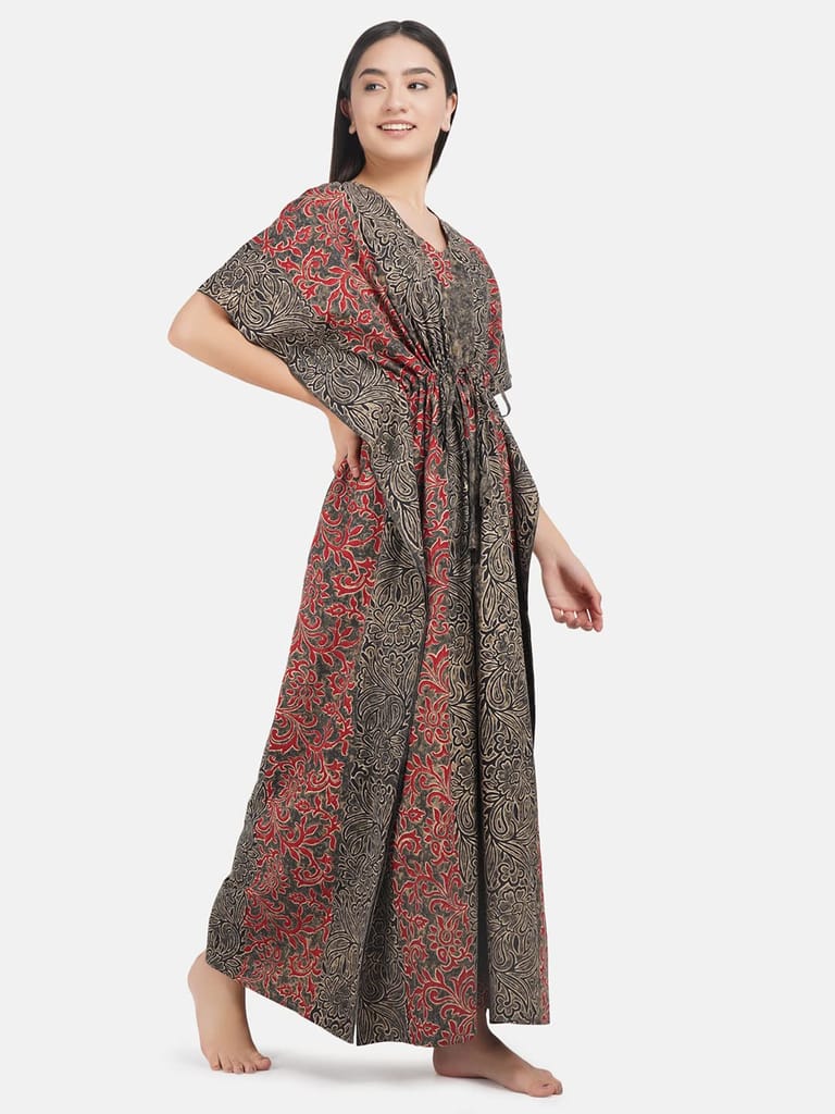 KOI SLEEPWEAR Cotton Kaftan Free Size Nighty Night Gown Sleepwear Black