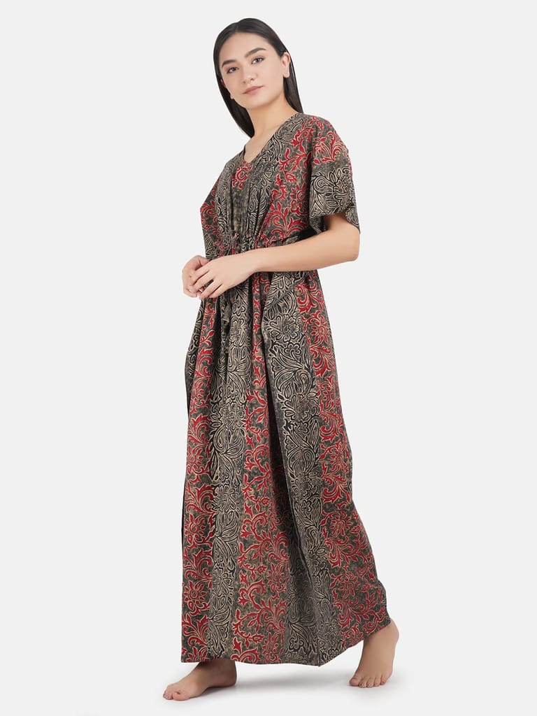 KOI SLEEPWEAR Cotton Kaftan Free Size Nighty Night Gown Sleepwear Black