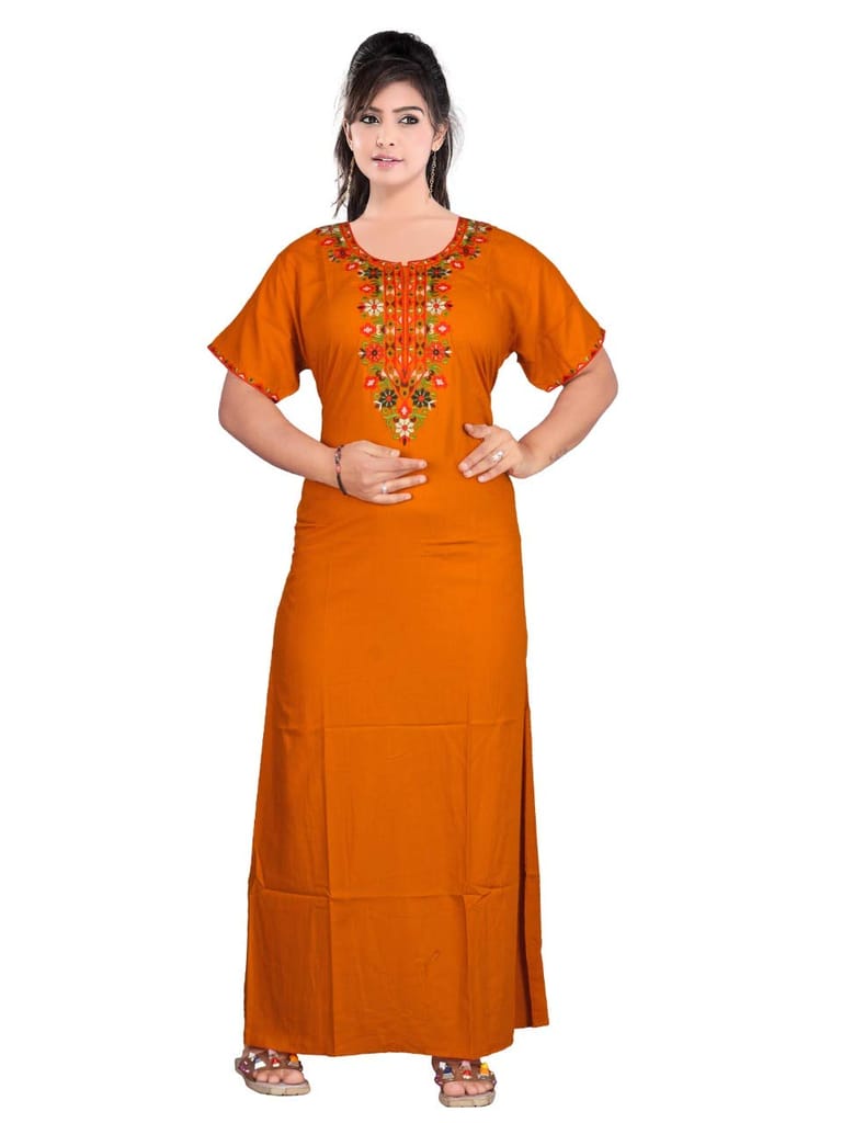 VALENCIA SLEEPWEAR Floral Embroidery Gown Maxi Nightwear Nighty Lizzy Bizzy Soft Fabric Length Night Slip