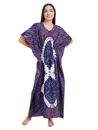 KOI SLEEPWEAR Premium Women Pure Cotton Tie and Dye Kaftan Nightdress (Free Size)