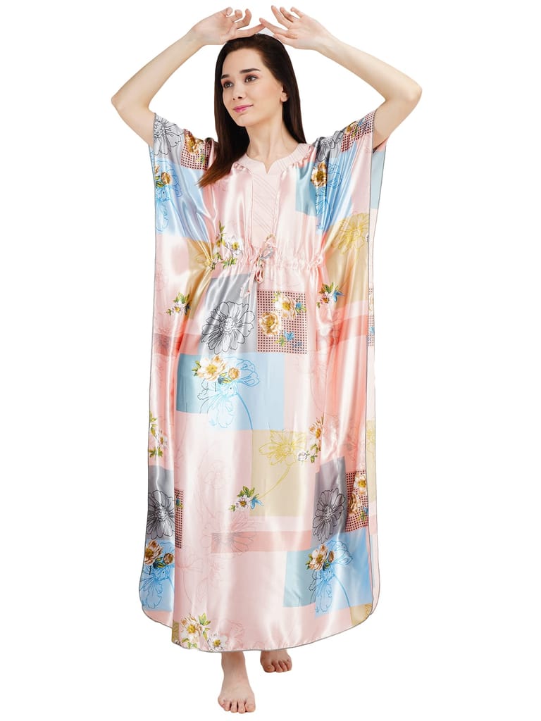 KOI SLEEPWEAR Women's Satin Kaftan Square Print Gown/Maxi Night Gown for Women - Peach (Large) - Nightwear & Loungewear | Buy online on ZillyBuy