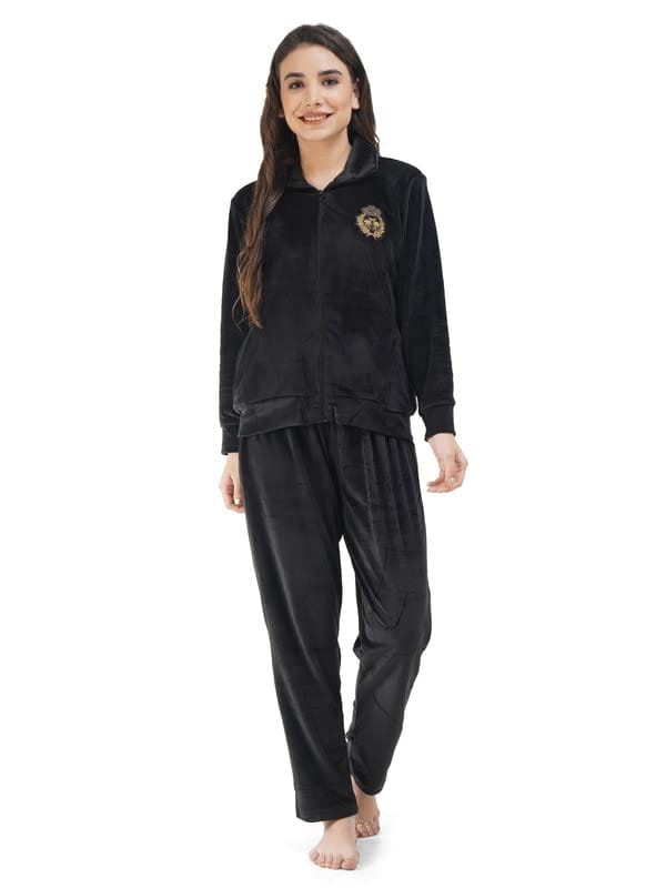 KOI SLEEPWEAR Soft Velvette Long Night Suit Black (Relaxed, XXL, Black) - Nightwear & Loungewear | Buy online on ZillyBuy