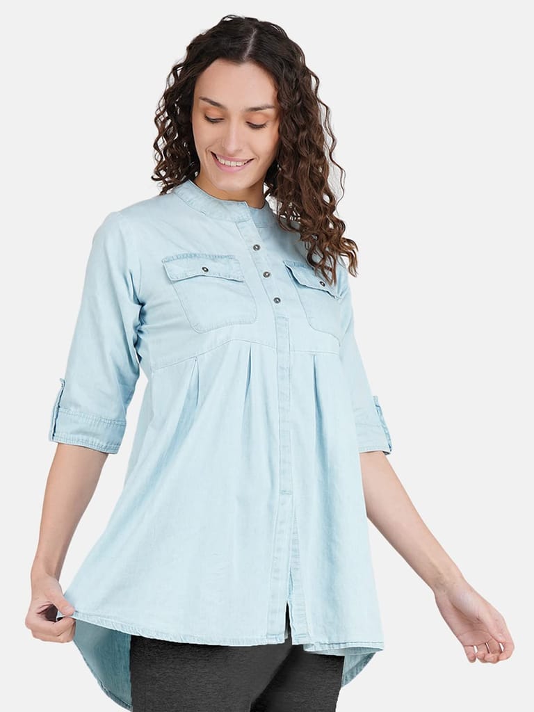 KOI SLEEPWEAR Maternity Denim Top Trendy for Pregnant Womens (XX-Large)