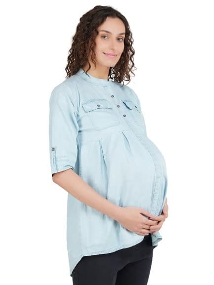 KOI SLEEPWEAR Maternity Denim Top Trendy for Pregnant Womens
