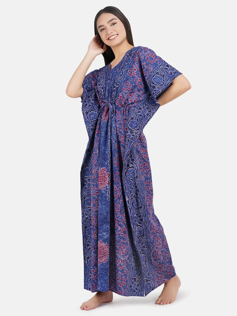 KOI SLEEPWEAR Cotton Kaftan Free Size Nighty Night Gown Sleepwear Blue and Red