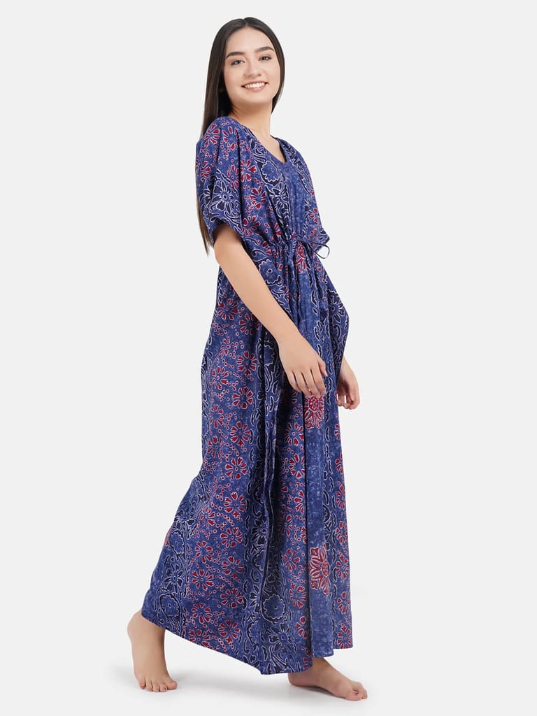 KOI SLEEPWEAR Cotton Kaftan Free Size Nighty Night Gown Sleepwear Blue and Red