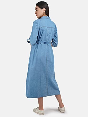 KOI SLEEPWEAR Women's Denim Maternity Gown with Feeding Pocket Maxi Night Gown for Pregnant Women (X-Large, Light Blue)