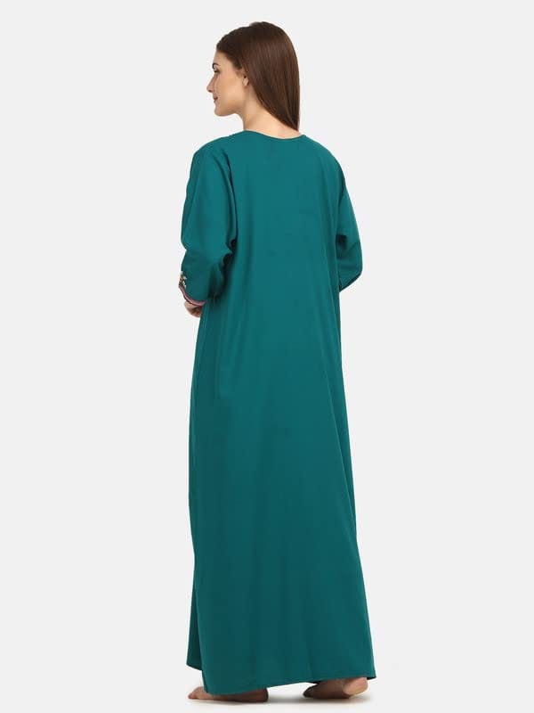 KOI SLEEPWEAR Lissybissy Cotton Nine Flowers Embroidery Full Sleeve Night Gown Teal Blue