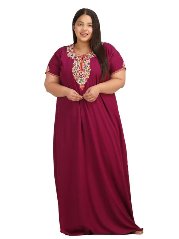 KOI SLEEPWEAR Lissybissy Nightgown with Beautiful Floral Embroidery Maroon-2XL/3XL