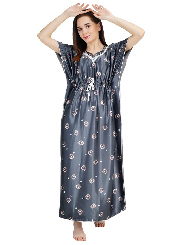 KOI SLEEPWEAR Women's Printed Satin Kaftan Gown/Maxi Night Gown for Women - Grey (XL) - Nightwear & Loungewear | Buy online on ZillyBuy