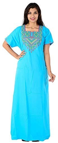 VALENCIA SLEEPWEAR Cotton LizzyBizzy Embroidery Nighty Nightwear Maxi Nightgown Plain Sky Blue