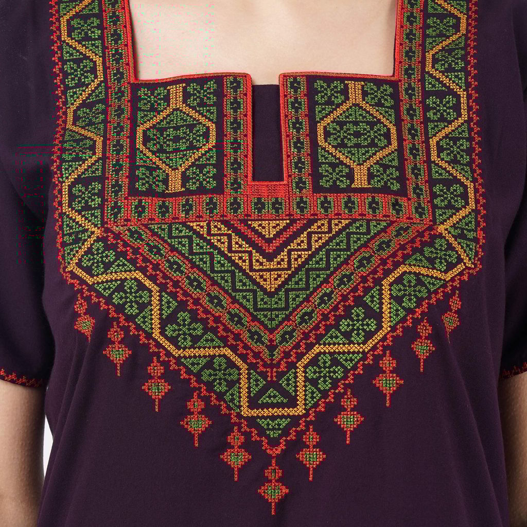 VALENCIA SLEEPWEAR Cotton LizzyBizzy Embroidery Nighty Nightwear Maxi Nightgown Plain Wine