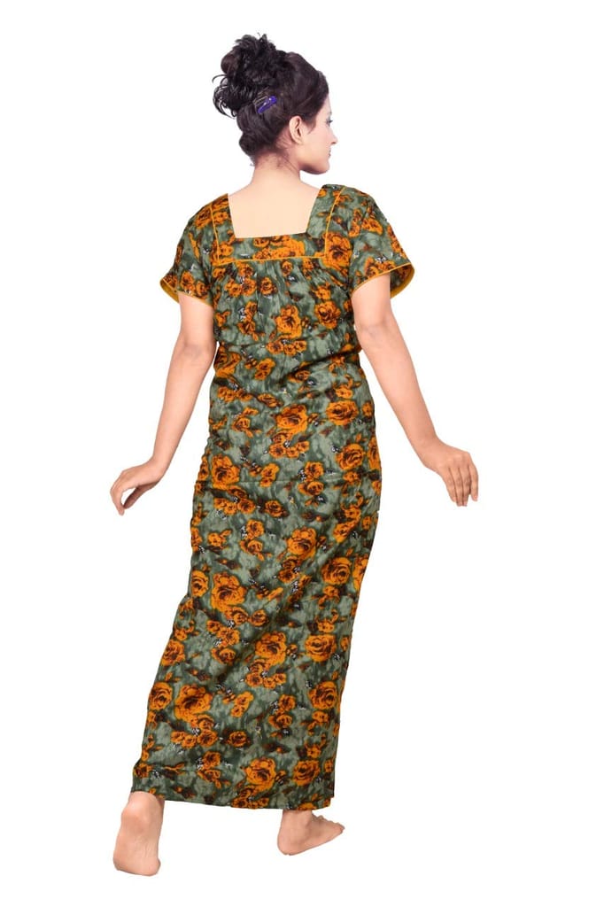 VALENCIA SLEEPWEAR Pure Cotton Printed Squre Neck Nightgown Nighty with Pleades for Extra Comfort