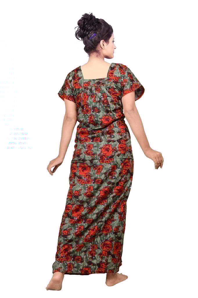 VALENCIA SLEEPWEAR Pure Cotton Printed Squre Neck Nightgown Nighty with Pleades for Extra Comfort