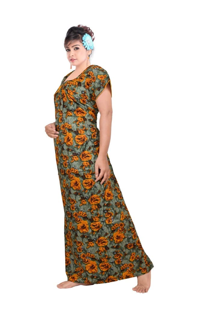 VALENCIA SLEEPWEAR Pure Cotton Printed Squre Neck Nightgown Nighty with Pleades for Extra Comfort