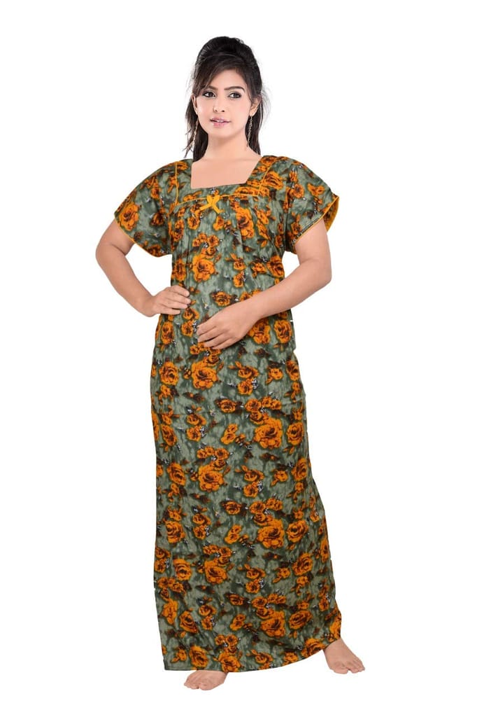 VALENCIA SLEEPWEAR Pure Cotton Printed Squre Neck Nightgown Nighty with Pleades for Extra Comfort