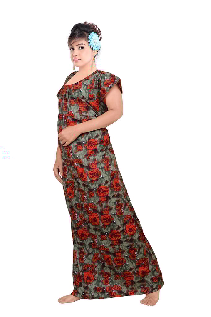 VALENCIA SLEEPWEAR Pure Cotton Printed Squre Neck Nightgown Nighty with Pleades for Extra Comfort