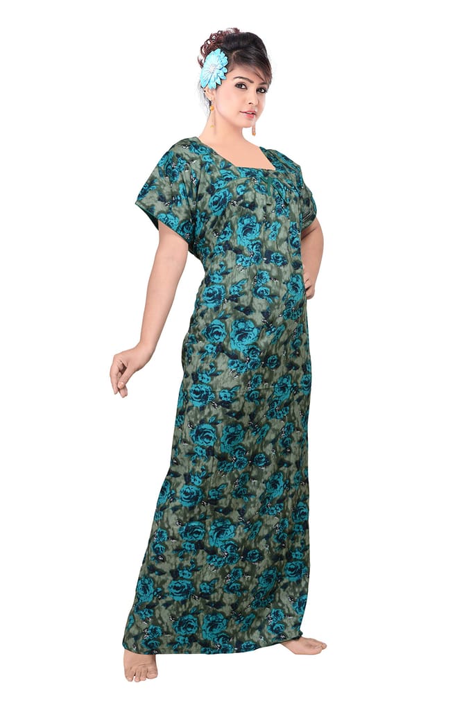 VALENCIA SLEEPWEAR Pure Cotton Printed Squre Neck Nightgown Nighty with Pleades for Extra Comfort