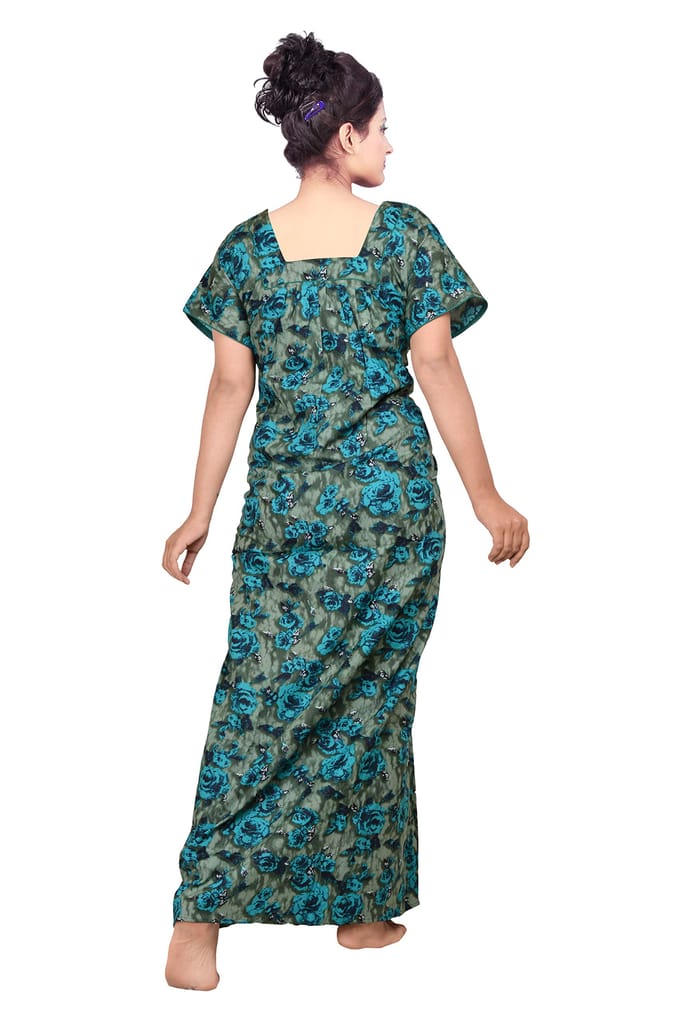 VALENCIA SLEEPWEAR Pure Cotton Printed Squre Neck Nightgown Nighty with Pleades for Extra Comfort