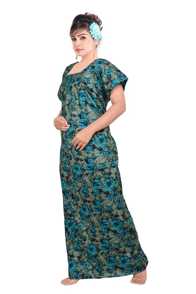VALENCIA SLEEPWEAR Pure Cotton Printed Squre Neck Nightgown Nighty with Pleades for Extra Comfort
