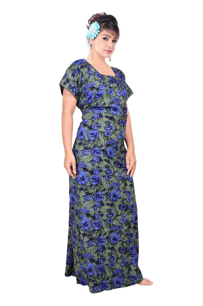 VALENCIA SLEEPWEAR Pure Cotton Printed Squre Neck Nightgown Nighty with Pleades for Extra Comfort