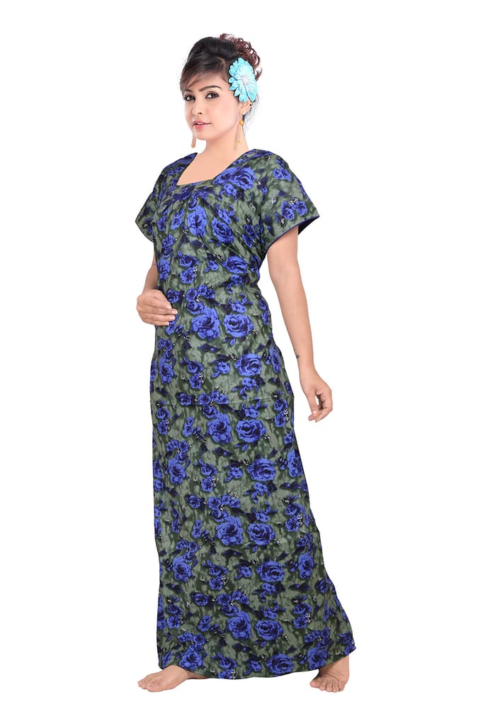 VALENCIA SLEEPWEAR Pure Cotton Printed Squre Neck Nightgown Nighty with Pleades for Extra Comfort