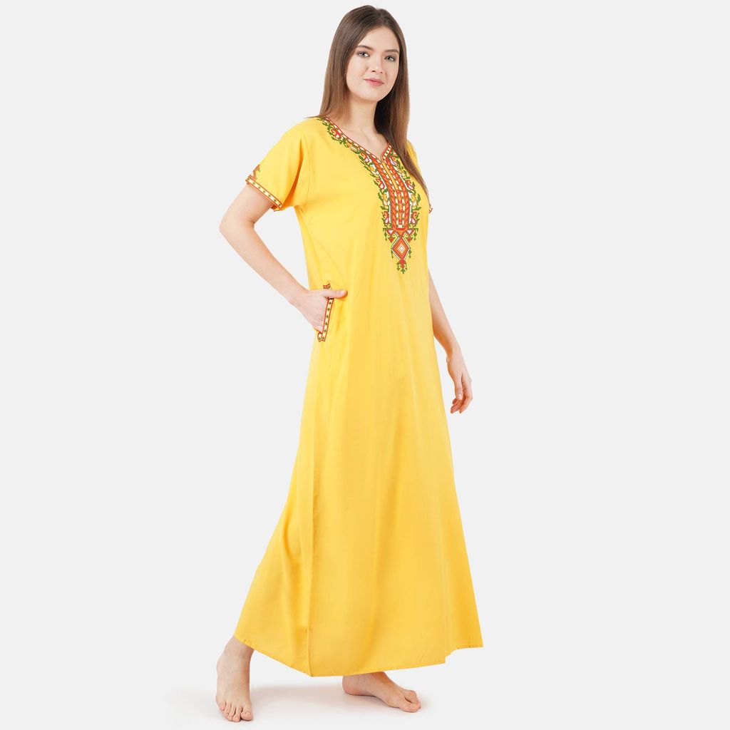 KOI SLEEPWEAR Women's Cotton Blend Embroidered Maxi Night Gown (Free Size)