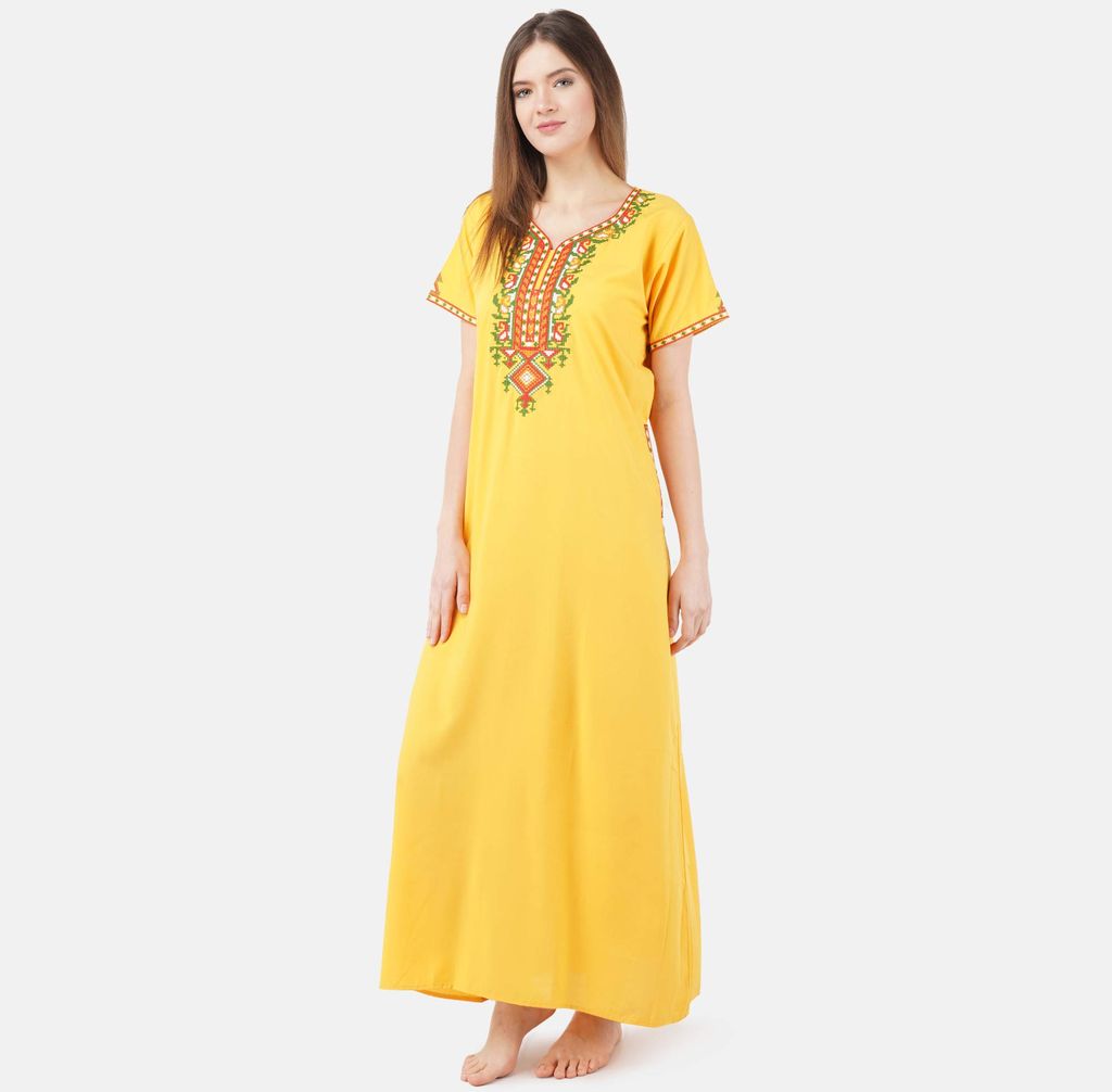 KOI SLEEPWEAR Women's Cotton Blend Embroidered Maxi Nightgown