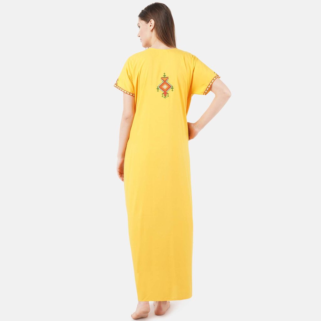 KOI SLEEPWEAR Women's Cotton Blend Embroidered Maxi Night Gown (Free Size)