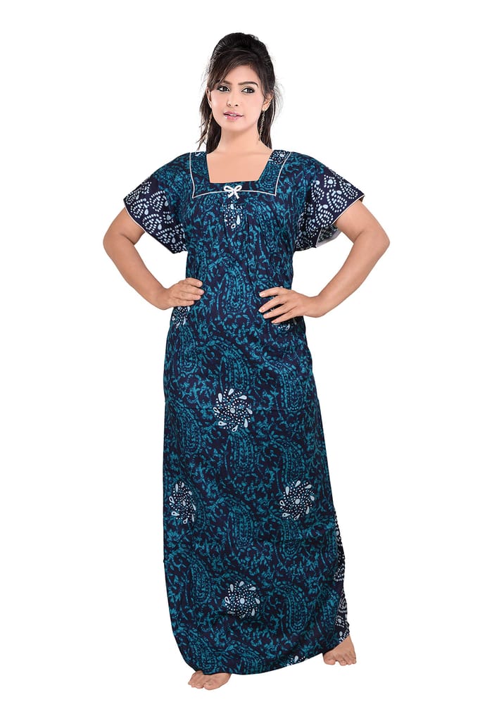 VALENCIA SLEEPWEAR Pure Cotton Printed Square Neck Batik Nightgown Nighty with Pleades for Extra Comfort - Nightwear & Loungewear | Buy online on ZillyBuy