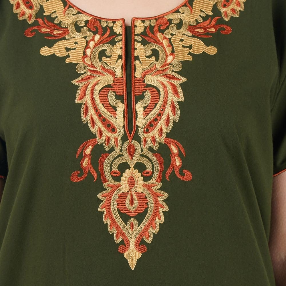 KOI SLEEPWEAR Women's Cotton Blend Embroidered Maxi Nightgown (Free Size)