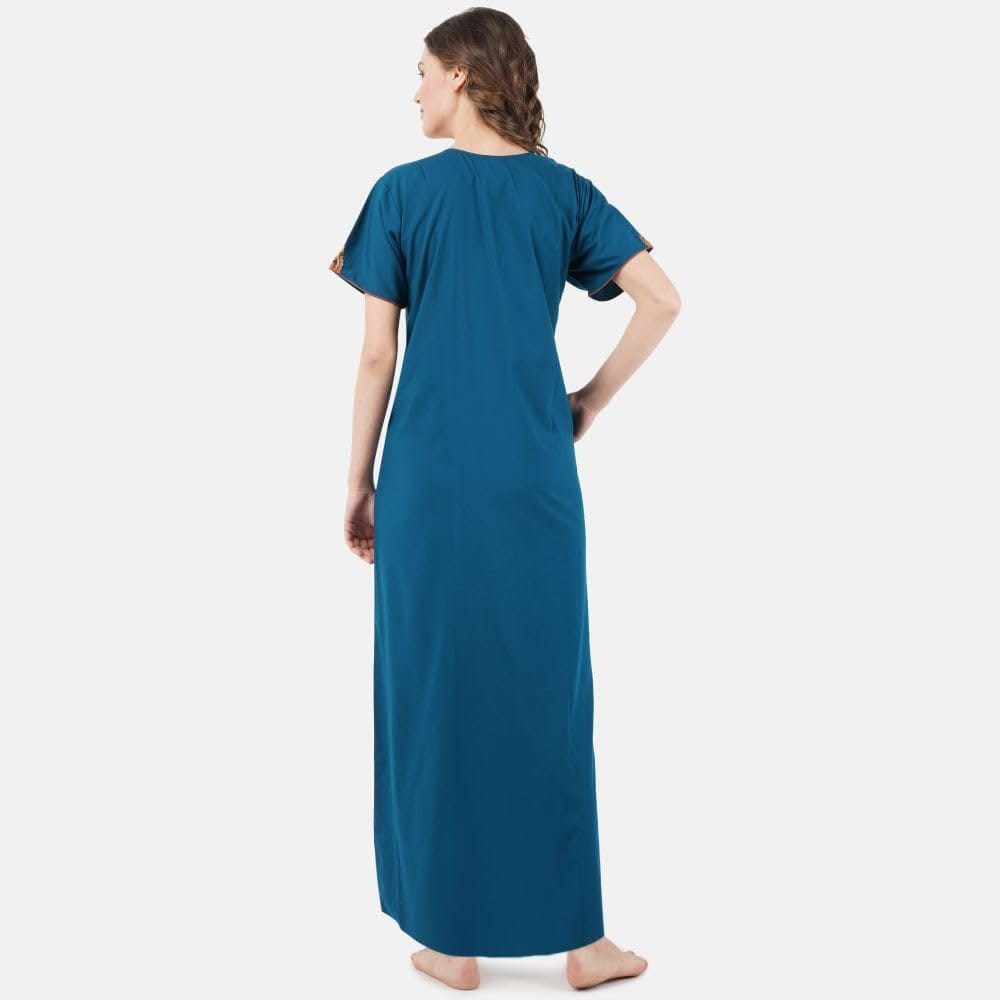 KOI SLEEPWEAR Women's Cotton Blend Embroidered Maxi Nightgown (Free Size)