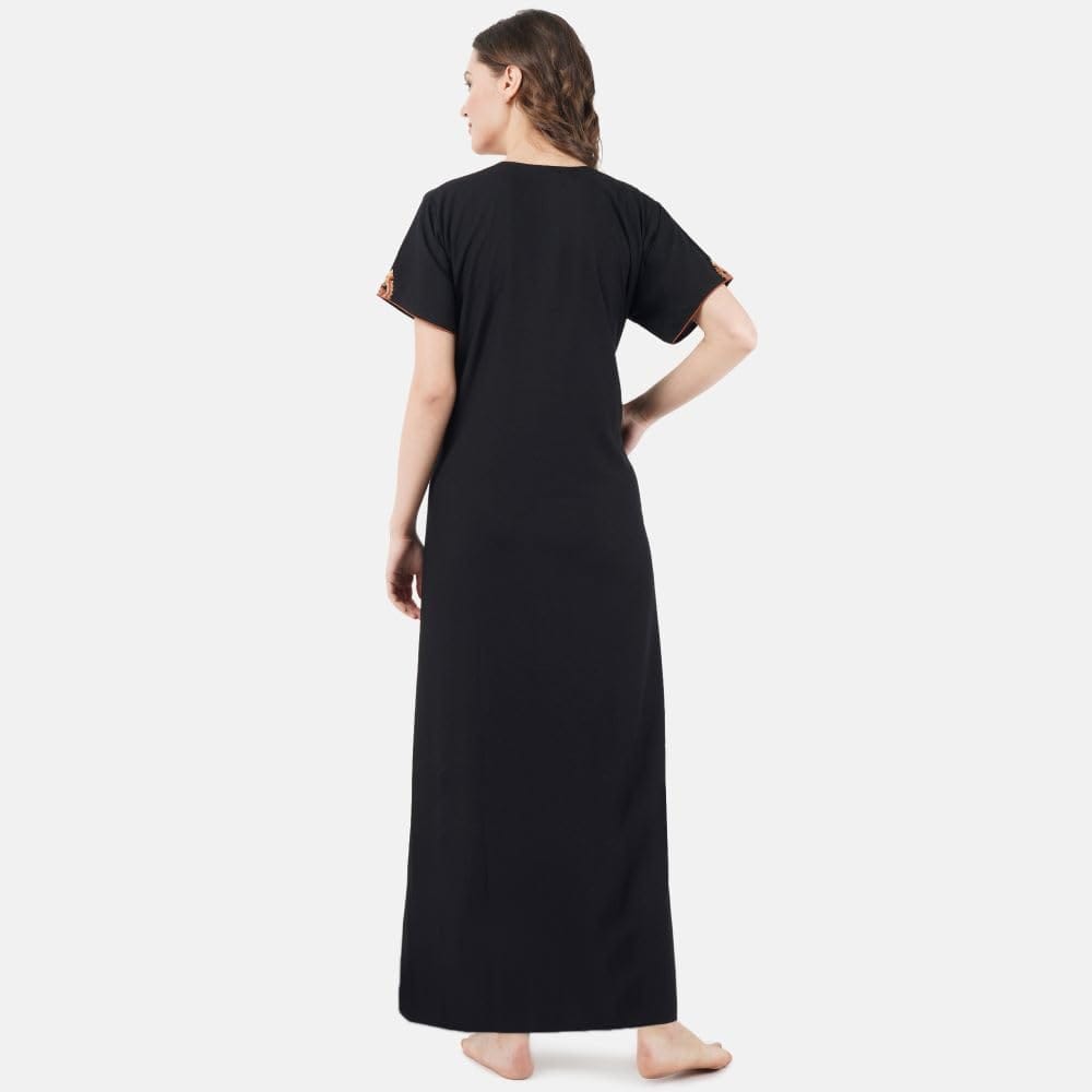 KOI SLEEPWEAR Women's Cotton Blend Embroidered Maxi Nightgown (Free Size)