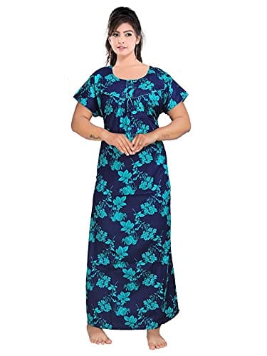 VALENCIA SLEEPWEAR Women's Pure Cotton Printed Maxi Nighty with Pocket Nightdress Night Suit Gown for Women and Girls Nightwear Female for Regular Use Nightgown Free Size - Nightwear & Loungewear | Buy online on ZillyBuy