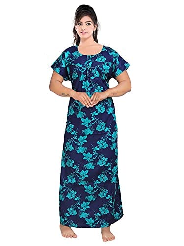 VALENCIA SLEEPWEAR Women's Pure Cotton Printed Maxi Nighty with Pocket  Nightdress Night Suit Gown for Women