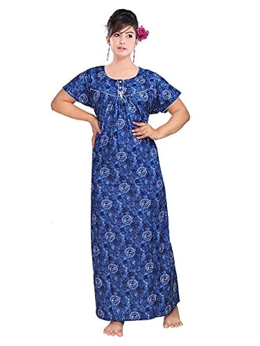 VALENCIA SLEEPWEAR Women's Pure Cotton Printed Maxi Nighty with Pocket Nightdress Night Suit Gown for Women and Girls Nightwear Female for Regular Use Nightgown Free Size
