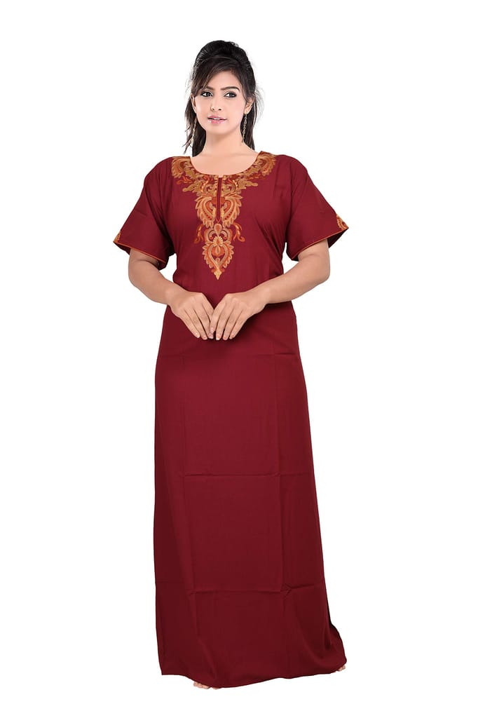 VALENCIA SLEEPWEAR Plain Embroidery Gown Maxi Nightwear Nighty Lizzy Bizzy Soft Fabric