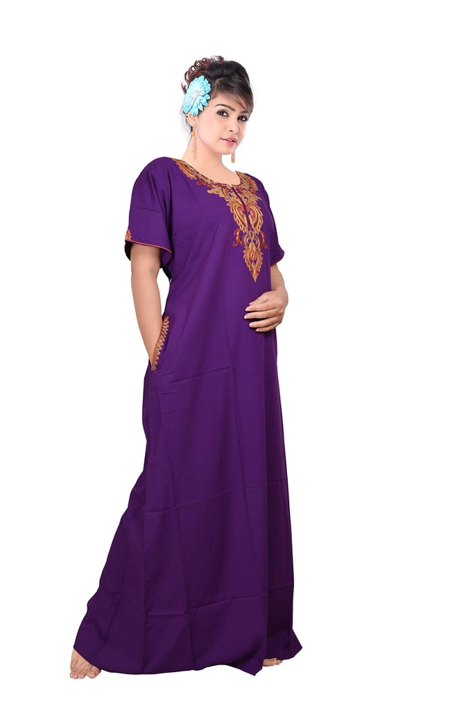 VALENCIA SLEEPWEAR Plain Embroidery Gown Maxi Nightwear Nighty Lizzy Bizzy Soft Fabric