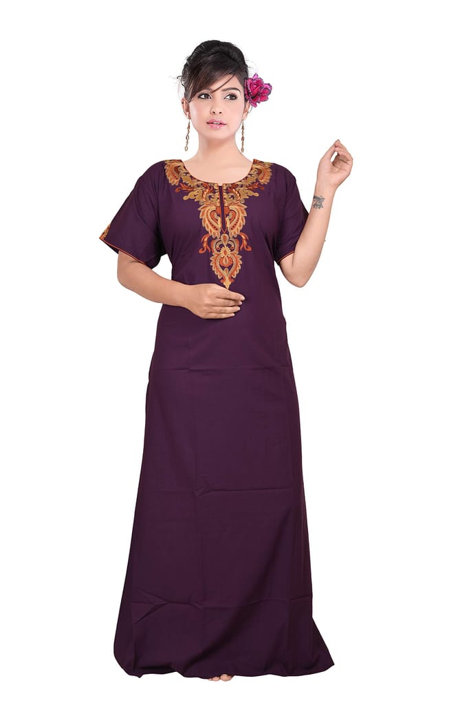 VALENCIA SLEEPWEAR Plain Embroidery Gown Maxi Nightwear Nighty Lizzy Bizzy Soft Fabric