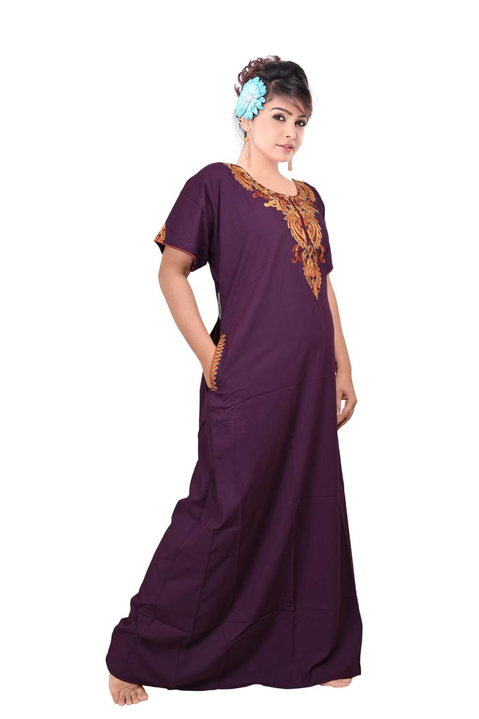 VALENCIA SLEEPWEAR Plain Embroidery Gown Maxi Nightwear Nighty Lizzy Bizzy Soft Fabric