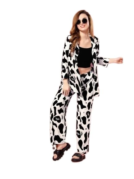 KOI SLEEPWEAR Premium Lissybissy Co-Ord Set for Women Free Size (Animal Printed Black)