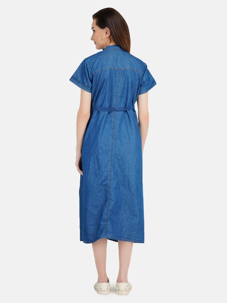 KOI SLEEPWEAR Women's Denim Maternity Breastfeeding Gown Dress with Feeding Pocket Maxi Night Gown for Pregnant Women