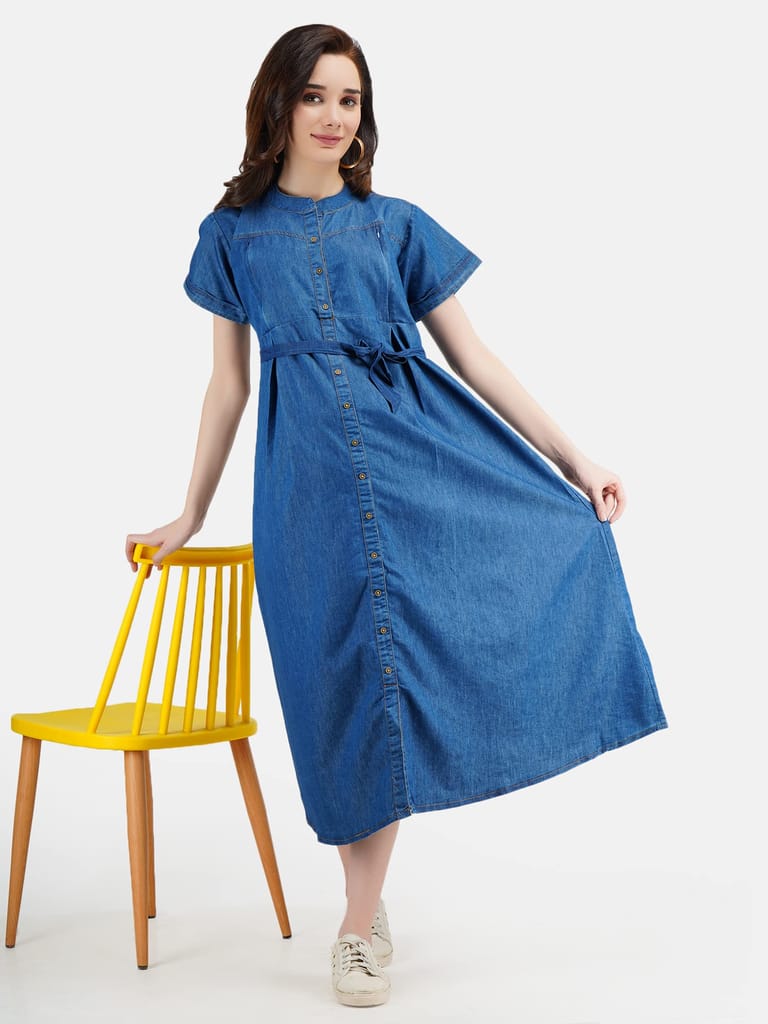 KOI SLEEPWEAR Women's Denim Maternity Breastfeeding Gown Dress with Feeding Pocket Maxi Night Gown for Pregnant Women