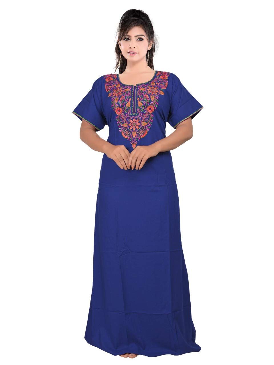 VALENCIA SLEEPWEAR lissybissy Cotton Resham Embroidery Nighty Night Gown Maxi for Women A line
