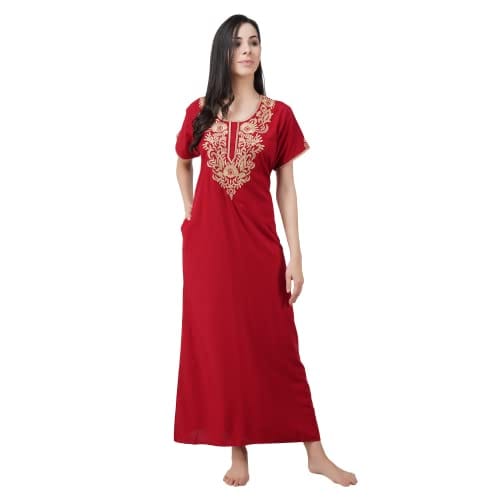 KOI SLEEPWEAR Lissybissy Nightgown with Light Cream Resham Embroidery and Pockets