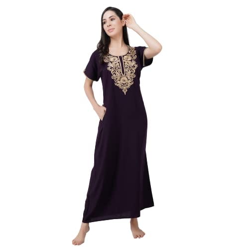 KOI SLEEPWEAR Lissybissy Nightgown with Light Cream Resham Embroidery and Pockets