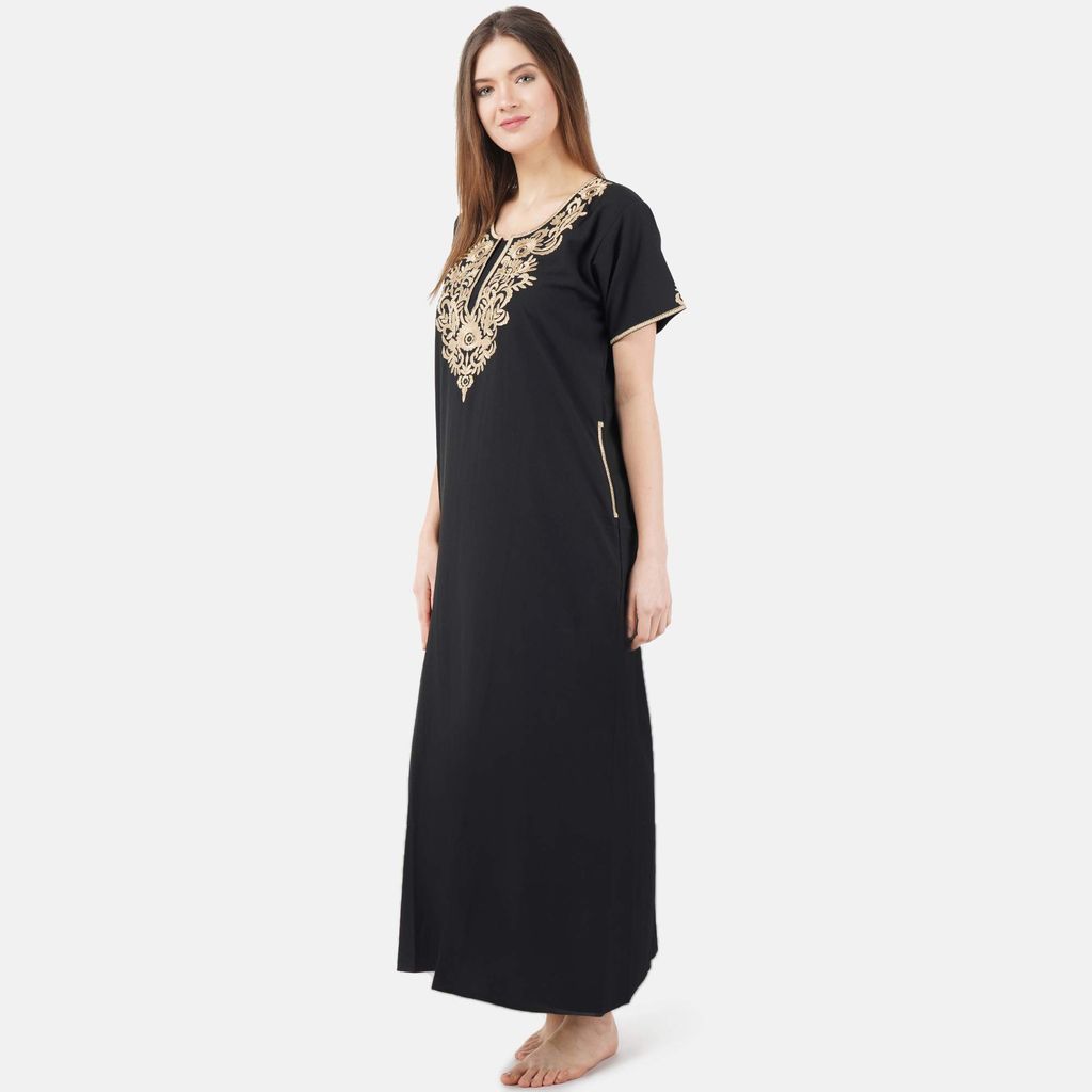 KOI SLEEPWEAR Lissybissy Nightgown with Light Cream Resham Embroidery and Pockets