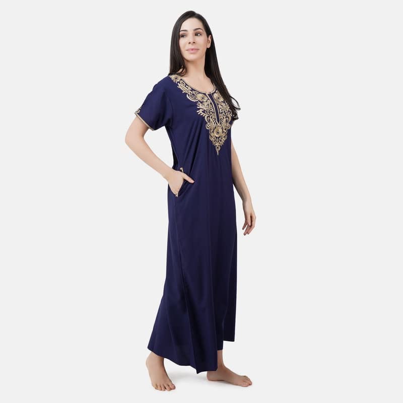 KOI SLEEPWEAR Lissybissy Nightgown with Light Cream Resham Embroidery and Pockets