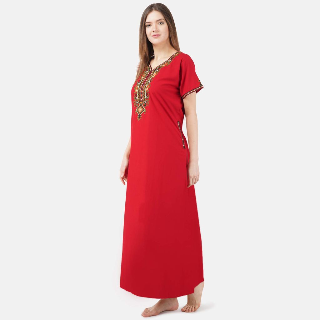 KOI SLEEPWEAR Women's Cotton Blend Embroidered Maxi Nightgown